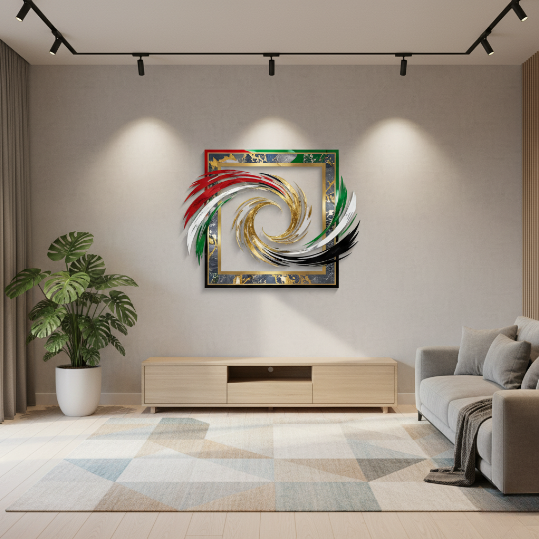 Modern UAE Flag Swirl Acrylic Framed Wall Art | Elegant National Decor...