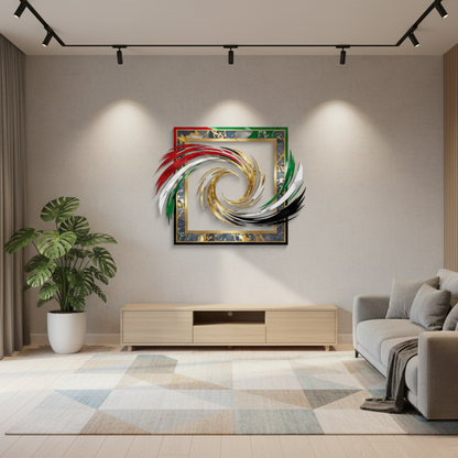 Modern UAE Flag Swirl Acrylic Framed Wall Art | Elegant National Decor...