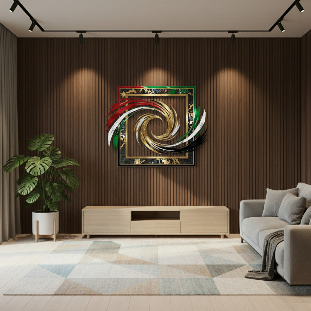 Modern UAE Flag Swirl Acrylic Framed Wall Art | Elegant National Decor..