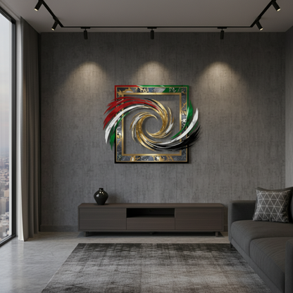 Modern UAE Flag Swirl Acrylic Framed Wall Art | Elegant National Decor