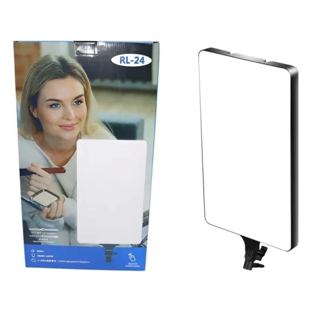 Product packaging with a woman's face and RL-24 model number, alongside a rectangular light panel.