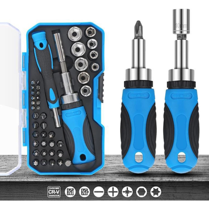 Multi-Bit Precision Ratcheting Screwdriver and Alloy Steel Multitool Set with Storage Case..