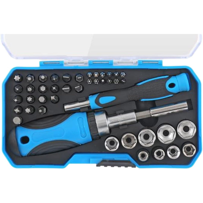 Multi-Bit Precision Ratcheting Screwdriver and Alloy Steel Multitool Set with Storage Case