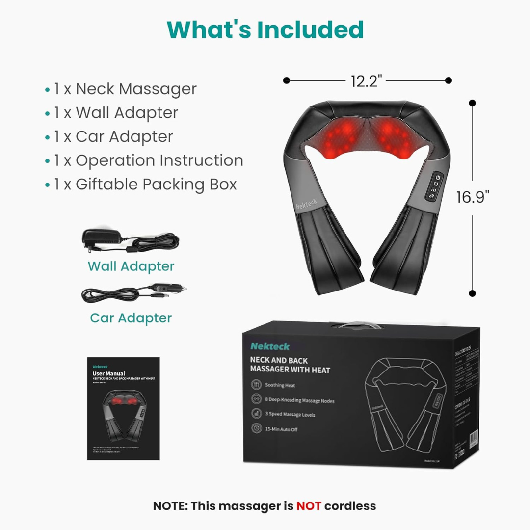 Nekteck Shiatsu Neck & Back Massager with Heat...