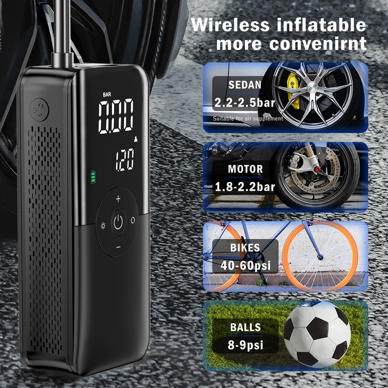 Portable Cordless Electric Air Pump – Dual Digital Display for Precision Inflation