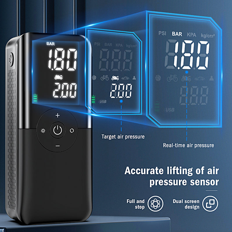 Portable Cordless Electric Air Pump – Dual Digital Display for Precision Inflation