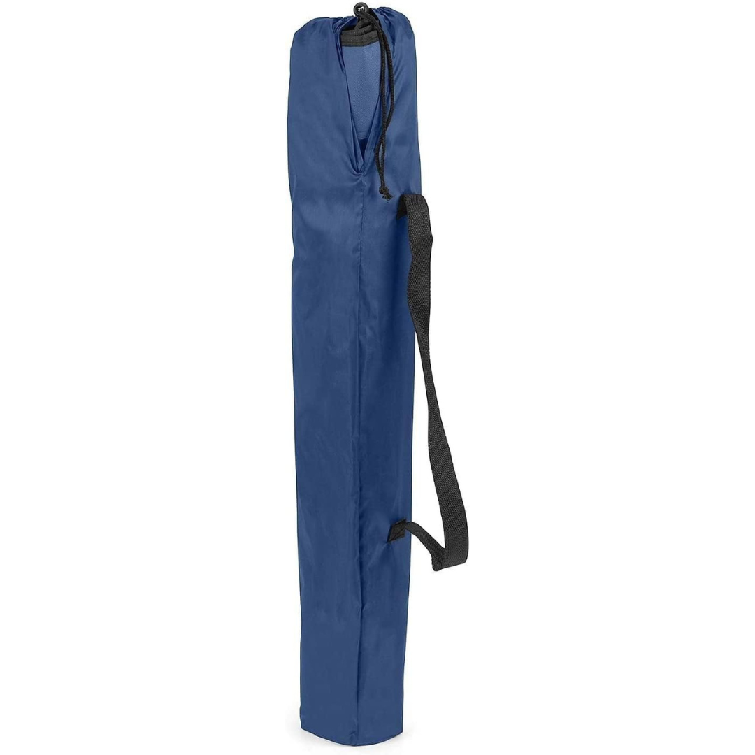 Blue carrying bag with a black strap on a white background