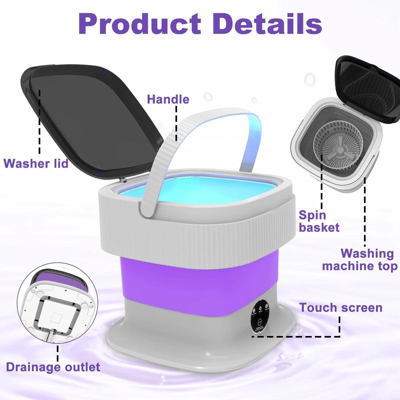 Portable Folding Washing Machine – 16L Mini Washer with 3 Modes