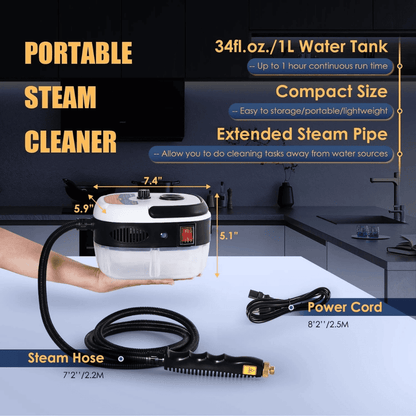Portable Steam Cleaner – Handheld High-Pressure Steam Cleaning Machine for Home, Kitchen, Bathroom, Car & Upholstery...