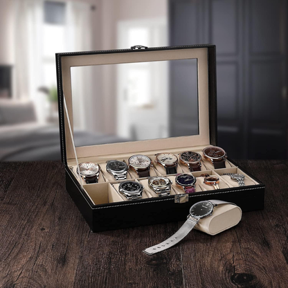 Premium 12-Slot Vegan Leather Watch Collection Display Case and Organizer....