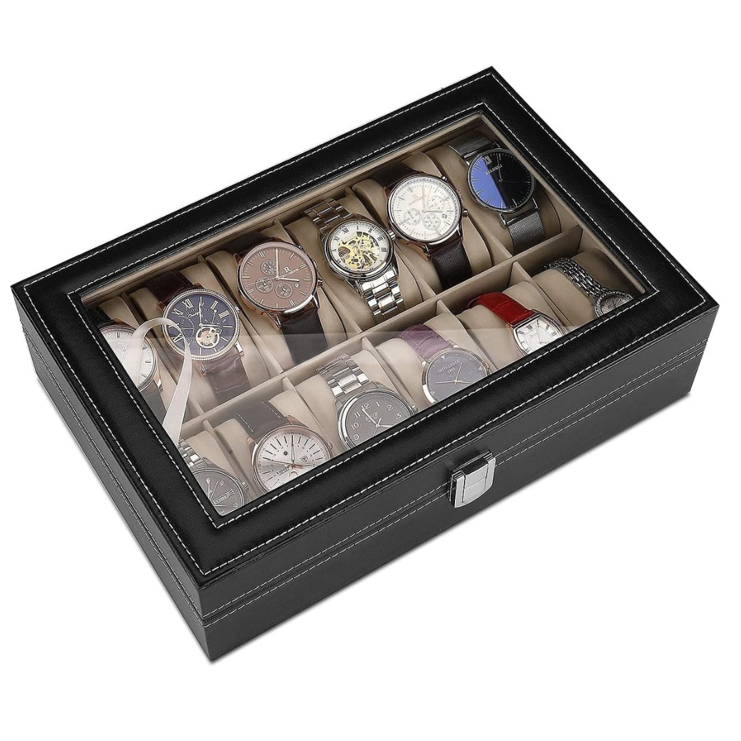 Premium 12-Slot Vegan Leather Watch Collection Display Case and Organizer...