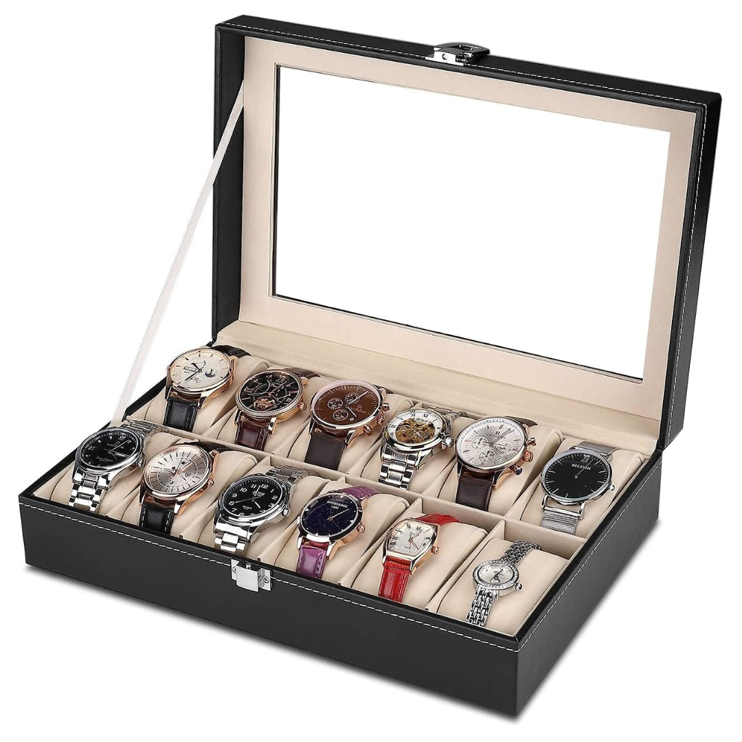 Premium 12-Slot Vegan Leather Watch Collection Display Case and Organizer...