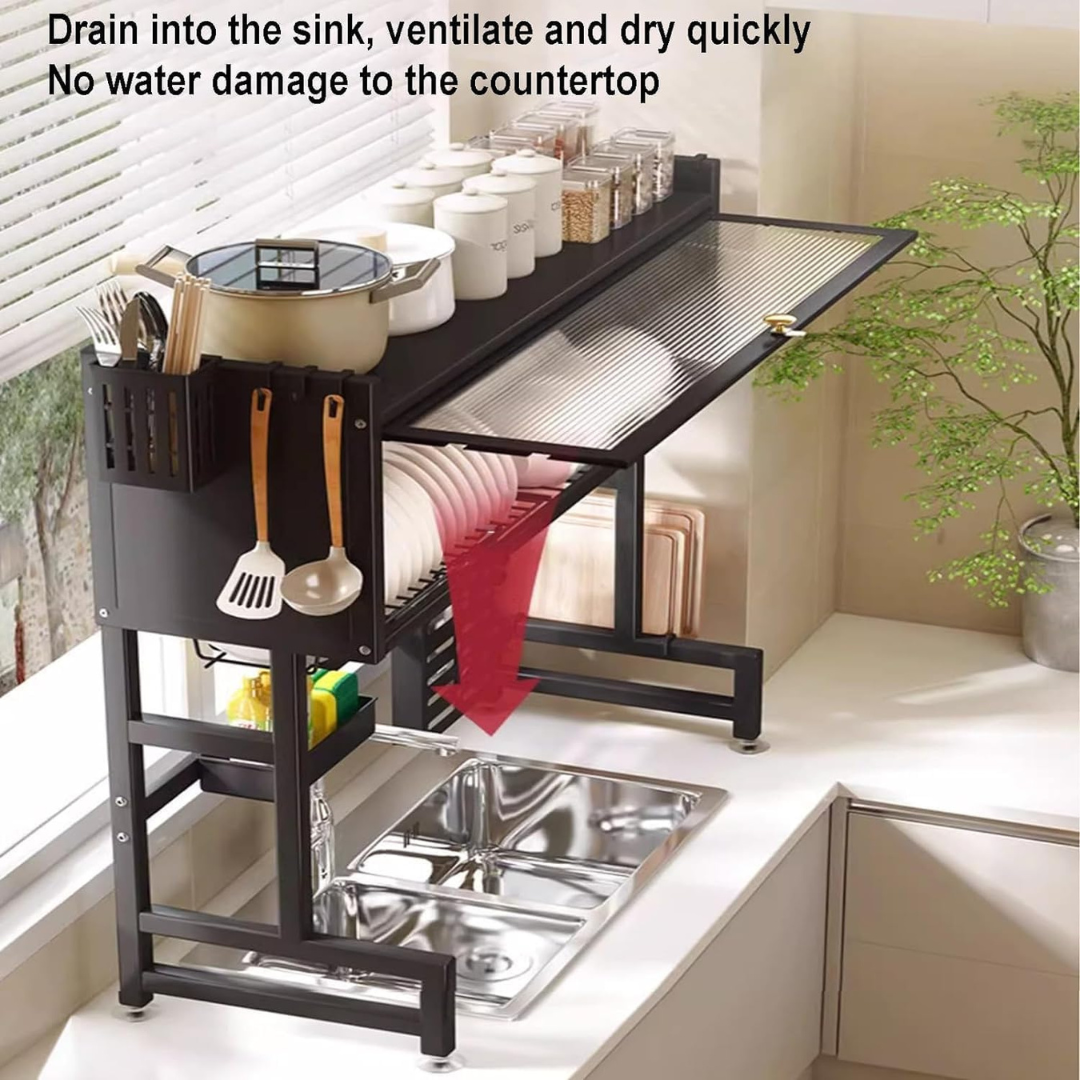 Premium 2-Tier Over-the-Sink Kitchen Organizer with Dust-Proof Cabinet