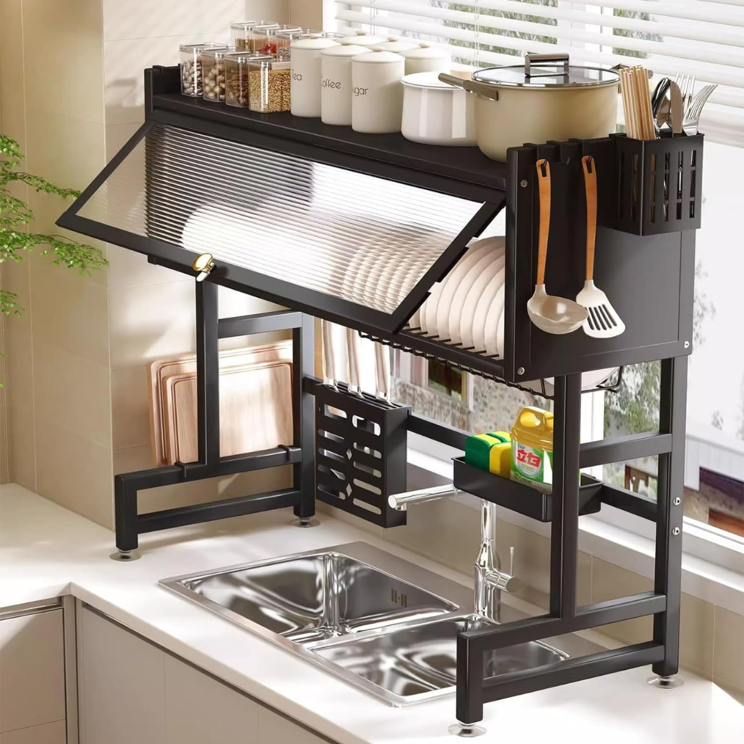 Premium 2-Tier Over-the-Sink Kitchen Organizer with Dust-Proof Cabinet