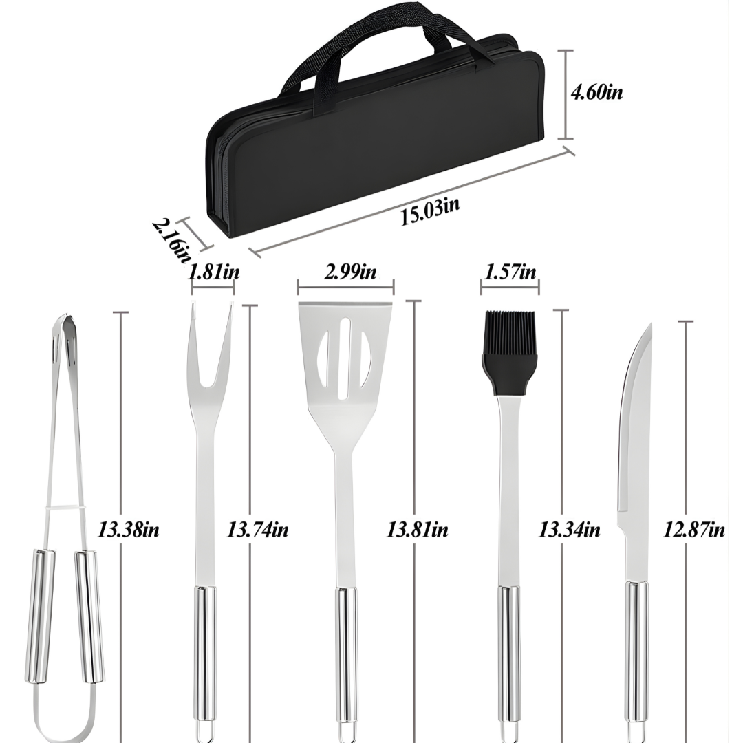 Premium 5-Piece Stainless Steel BBQ Grill Tool Set with Heavy-Duty Oxford Carry Case....