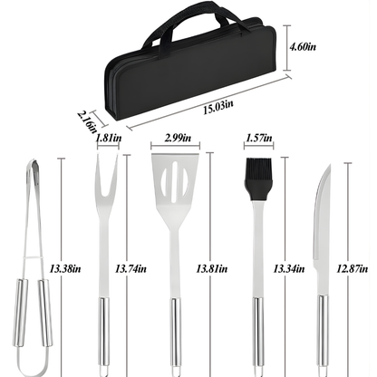 Premium 5-Piece Stainless Steel BBQ Grill Tool Set with Heavy-Duty Oxford Carry Case....