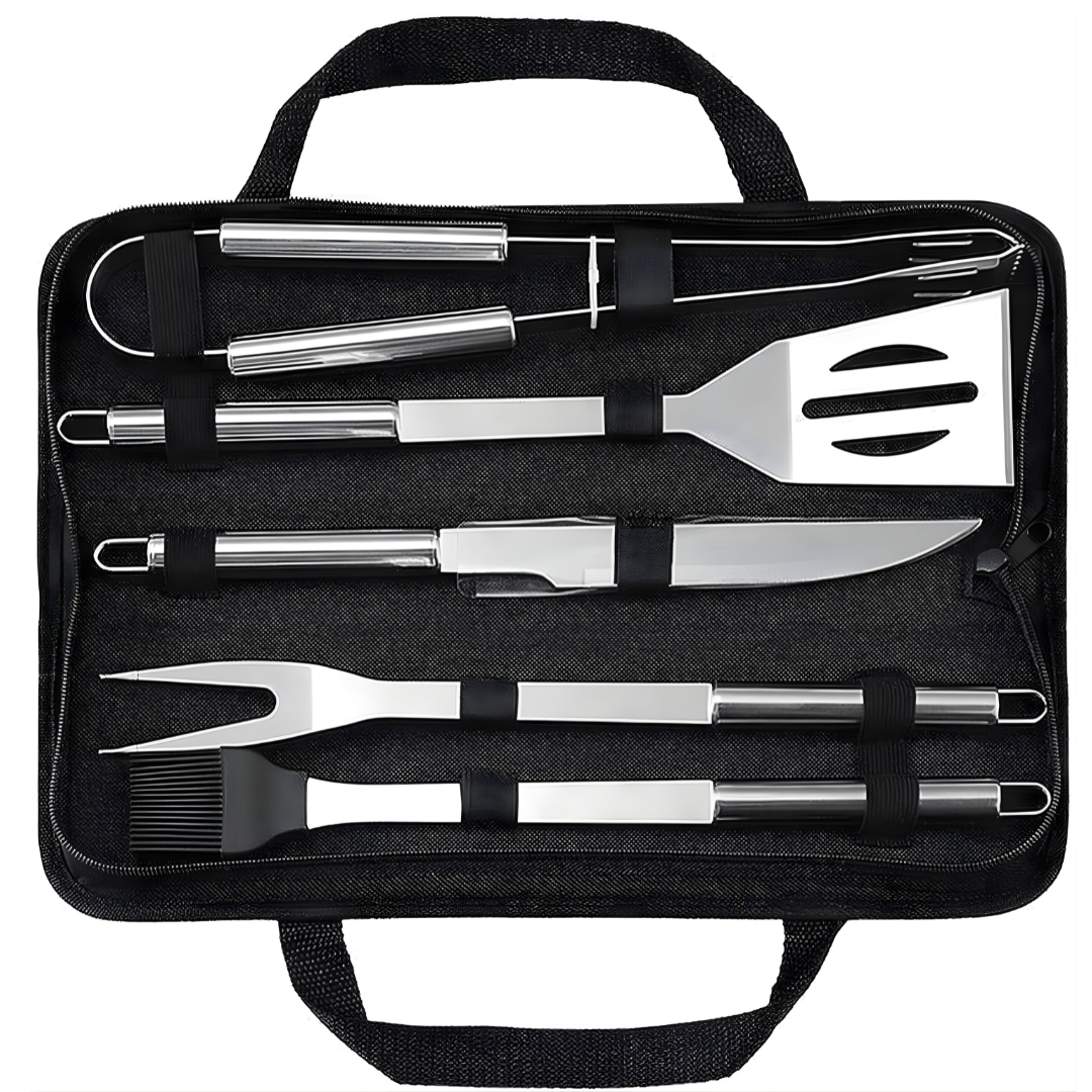 Premium 5-Piece Stainless Steel BBQ Grill Tool Set with Heavy-Duty Oxford Carry Case