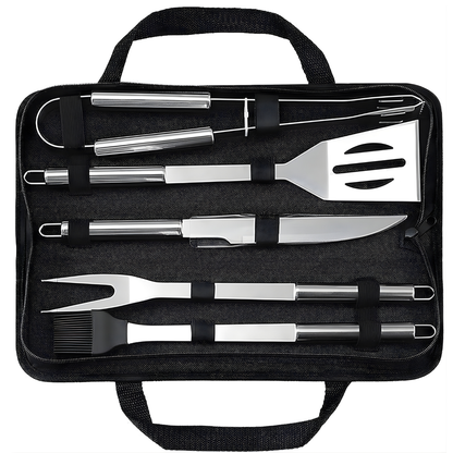 Premium 5-Piece Stainless Steel BBQ Grill Tool Set with Heavy-Duty Oxford Carry Case