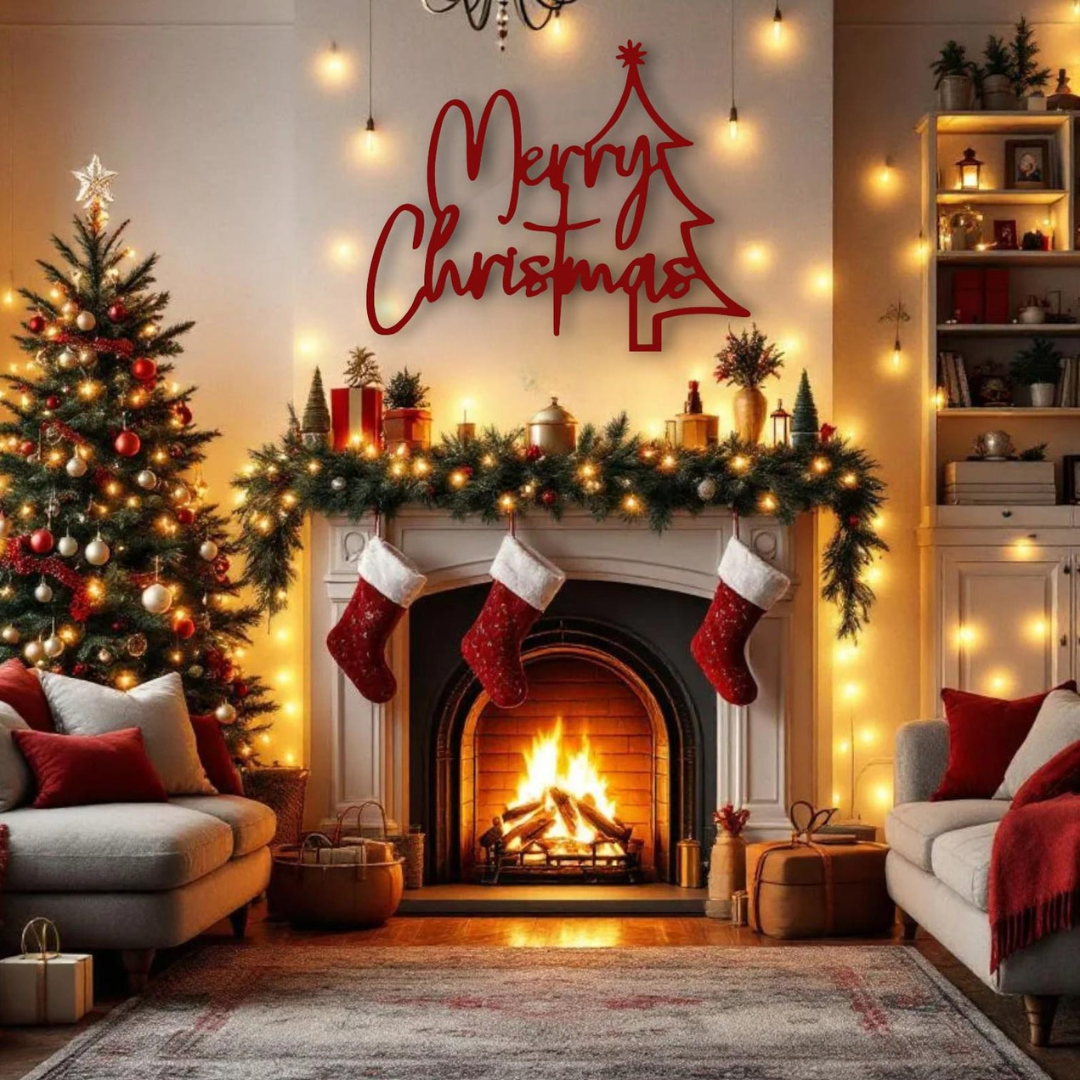 Premium Acrylic Christmas Tree Wall Art - Modern 3D Holiday Home Decor & Space-Saving Festive Display red.