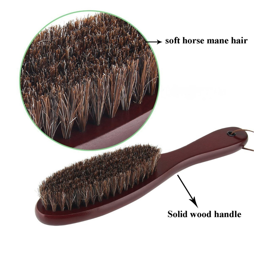 Premium Horsehair Garment and Lint Remover Brush with Ergonomic Wooden Handle.