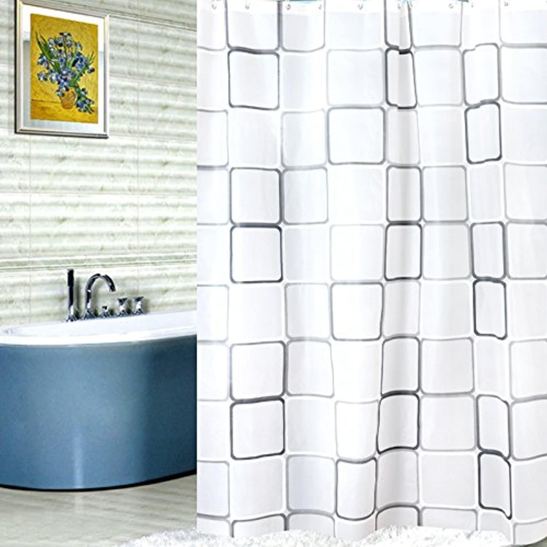 Premium Square Pattern Waterproof Shower Curtain..
