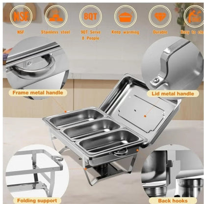 Premium Stainless Steel Chafing Dish Buffet Set 8 Quart Full Size..