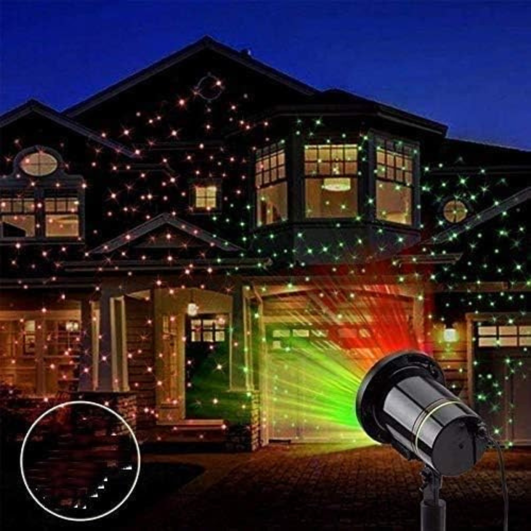 Premium Star Shower Laser Projector – Red & Green – Instant Indoor & Outdoor Light Decoration