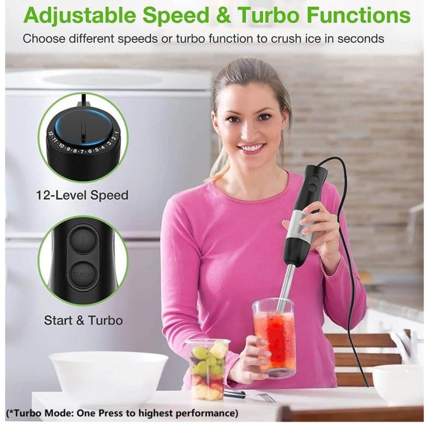 Professional 4-in-1 Hand Blender Set with Chopper and Stainless Steel Ice Blade....