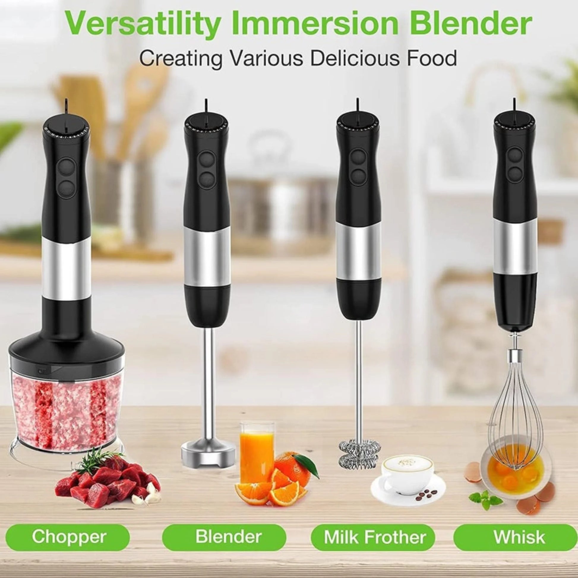 Professional 4-in-1 Hand Blender Set with Chopper and Stainless Steel Ice Blade...