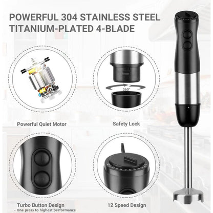 Professional 4-in-1 Hand Blender Set with Chopper and Stainless Steel Ice Blade..