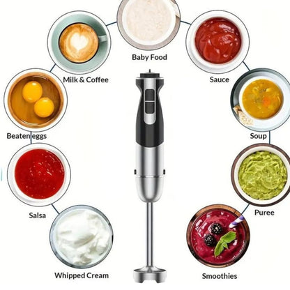 Professional 4-in-1 Hand Blender Set with Chopper and Stainless Steel Ice Blade.