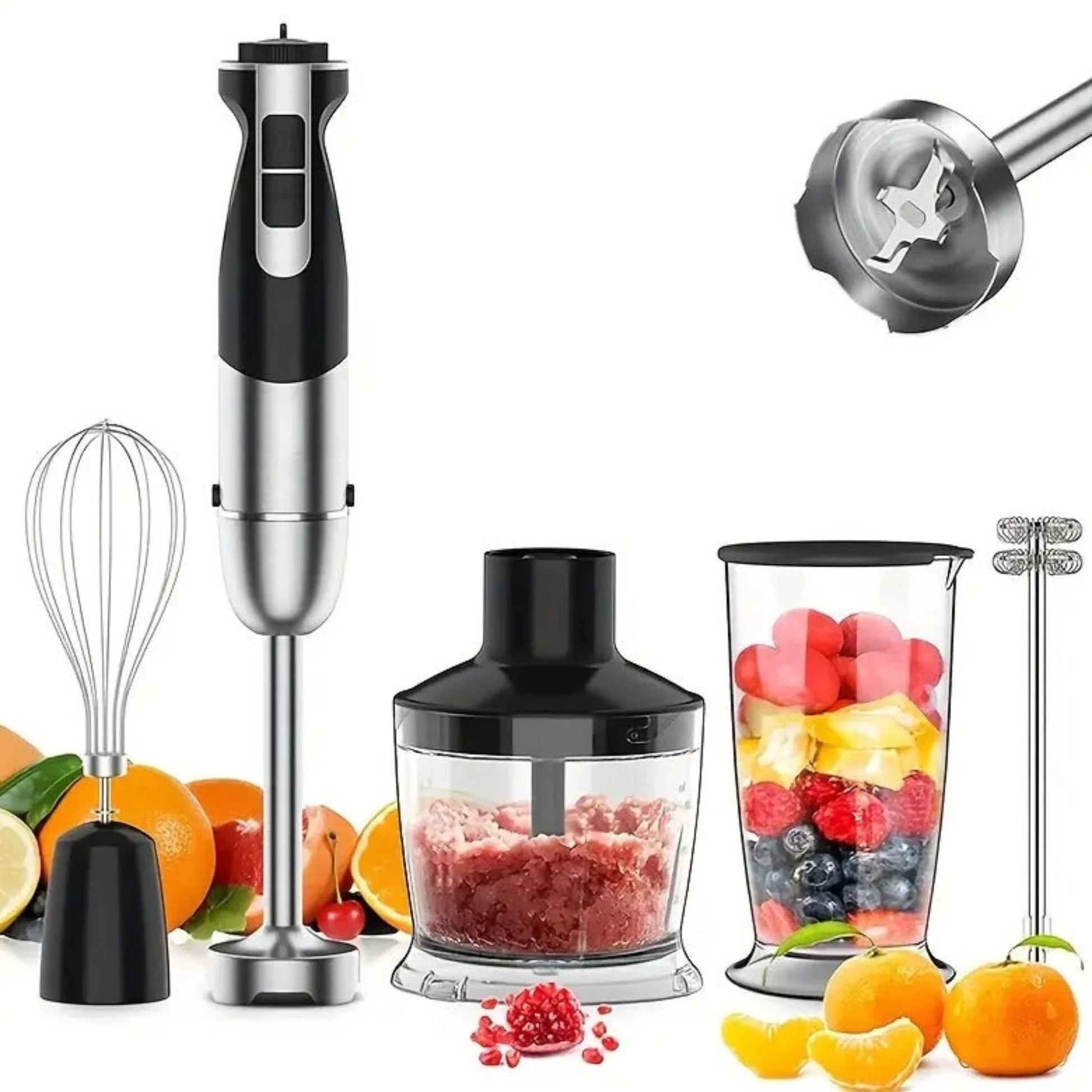 Professional 4-in-1 Hand Blender Set with Chopper and Stainless Steel Ice Blade