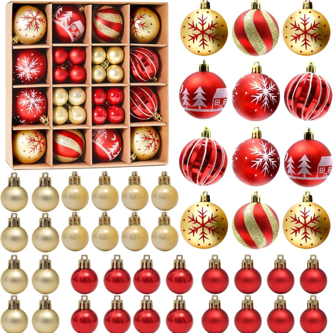 Radiant Festive Elegance: 44-Piece Shatterproof Red & Gold Ornament Set