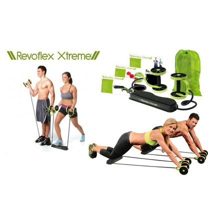 Revoflex Xtreme Home Gym Trainer – Full Body Core Workout with Dual Power Resistance Bands & Foam Knee Pad..
