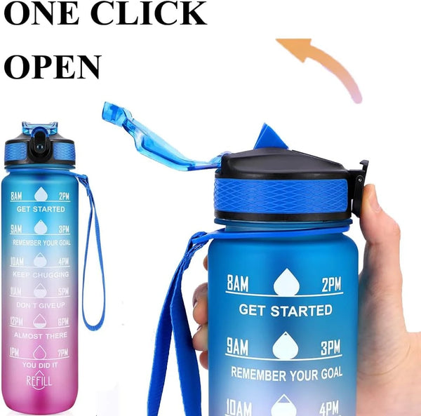 Ritte 1L Motivational Water Bottle with Time Markings & Straw