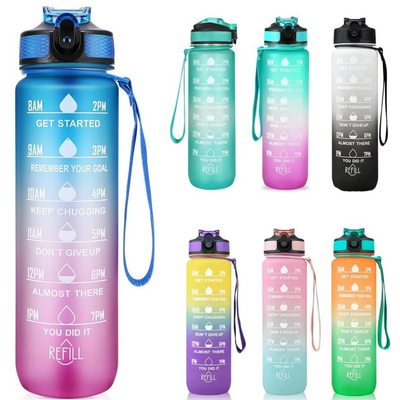 Ritte 1L Motivational Water Bottle with Time Markings & Straw