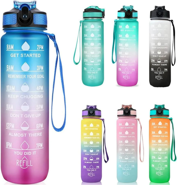 Ritte 1L Motivational Water Bottle with Time Markings & Straw