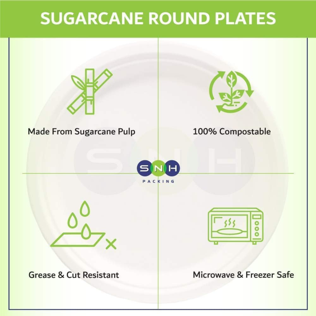 SNH Eco-Friendly 10-Inch Biodegradable Bagasse Plates (50 Pack).......