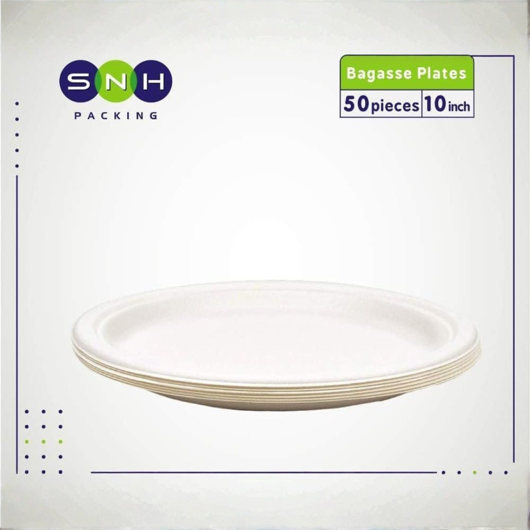 SNH Eco-Friendly 10-Inch Biodegradable Bagasse Plates (50 Pack)....