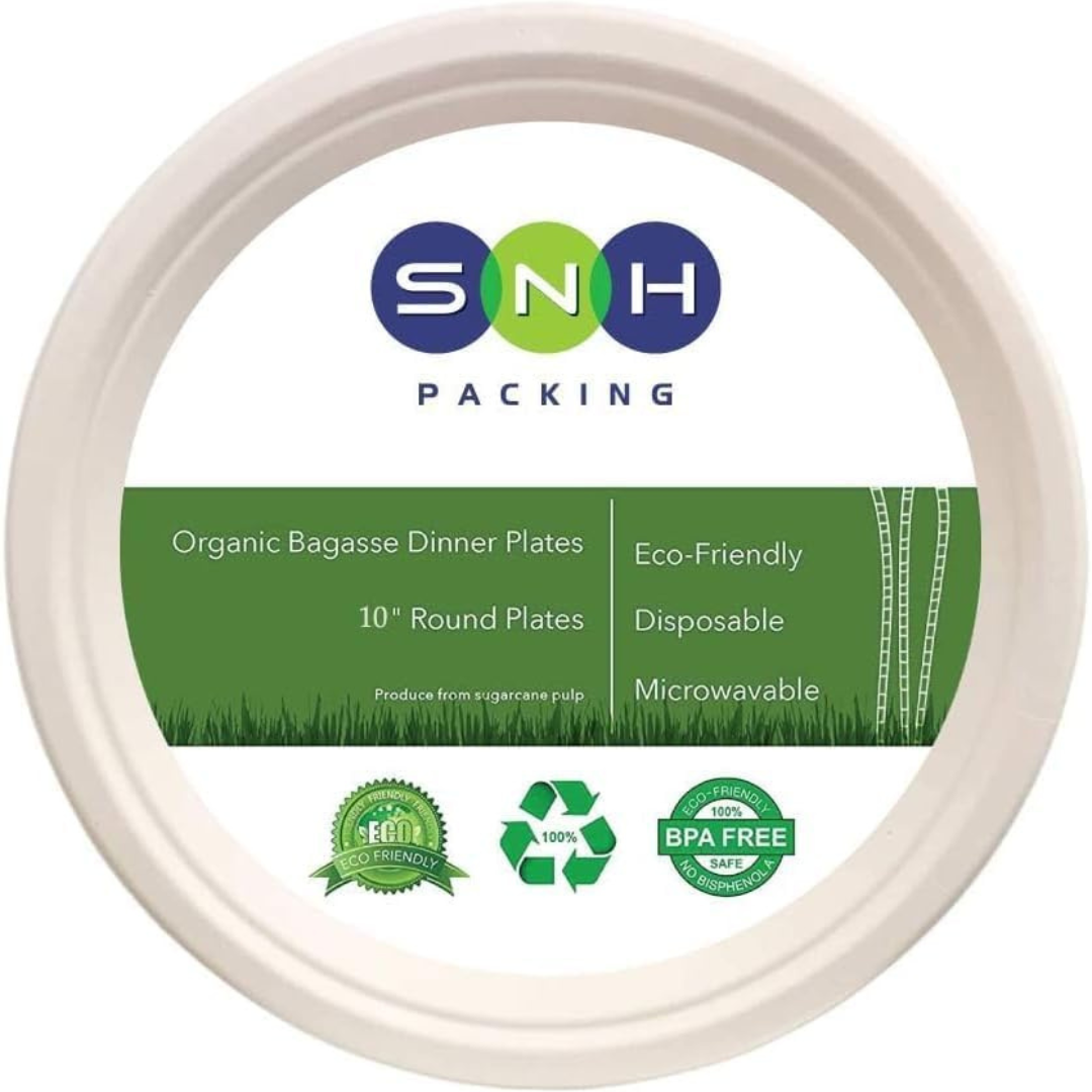 SNH Eco-Friendly 10-Inch Biodegradable Bagasse Plates (50 Pack)...