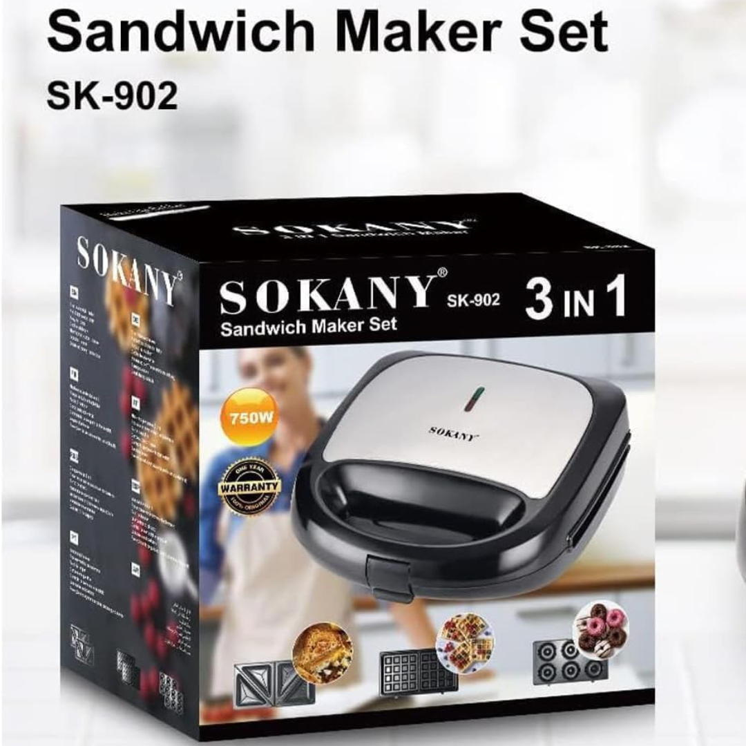 SOKANY 3-in-1 Compact Sandwich and Waffle Maker with Removable Non-Stick Plates.......