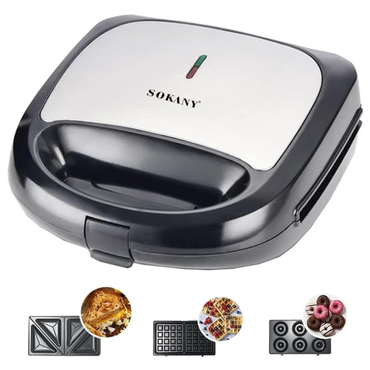 SOKANY 3-in-1 Compact Sandwich and Waffle Maker with Removable Non-Stick Plates