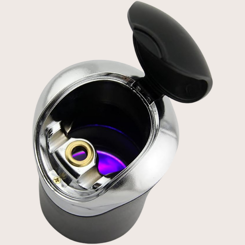 Multifunctional Car Cup Holder Storage Box with Lid & Blue LED Light – 12x8x8cm