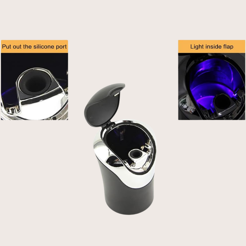 Multifunctional Car Cup Holder Storage Box with Lid & Blue LED Light – 12x8x8cm
