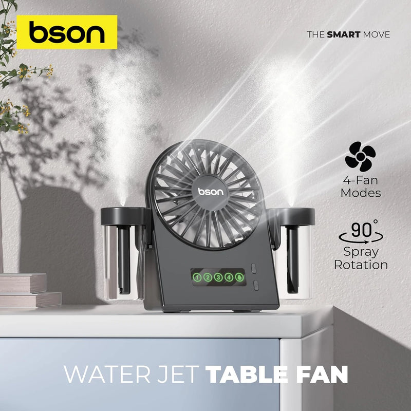 Smart Table Fan – LED Display, Cool Mist Spray, 90° Rotation, Portable