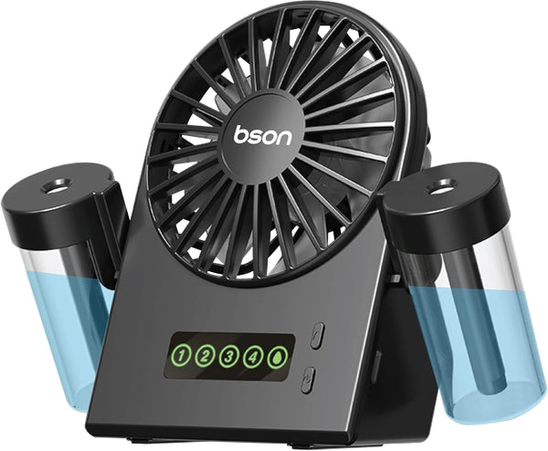 Smart Table Fan – LED Display, Cool Mist Spray, 90° Rotation, Portable
