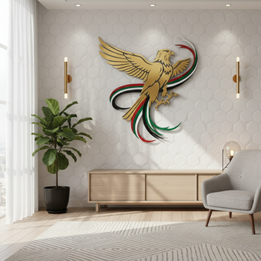 Soaring UAE Falcon & Flag Ribbons Acrylic Wall Art | National Day Decor.