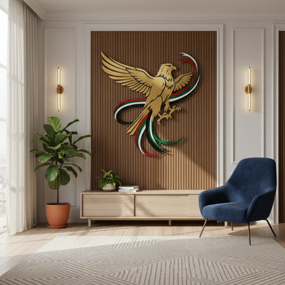 Soaring UAE Falcon & Flag Ribbons Acrylic Wall Art | National Day Decor
