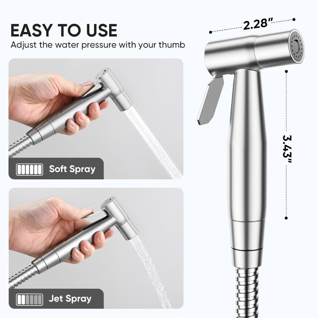 Stainless Steel Handheld Bidet Sprayer Set with Adjustable Pressure Control...