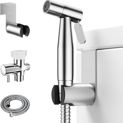 Stainless Steel Handheld Bidet Sprayer Set with Adjustable Pressure Control.